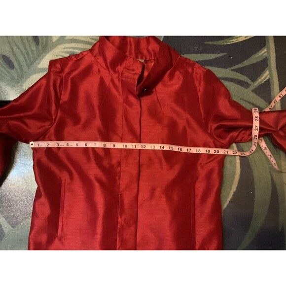 Chico’s Women’s 2 US L Shantung Short Jacket Bright Holiday Red 3/4 Sleeve - Picture 10 of 13